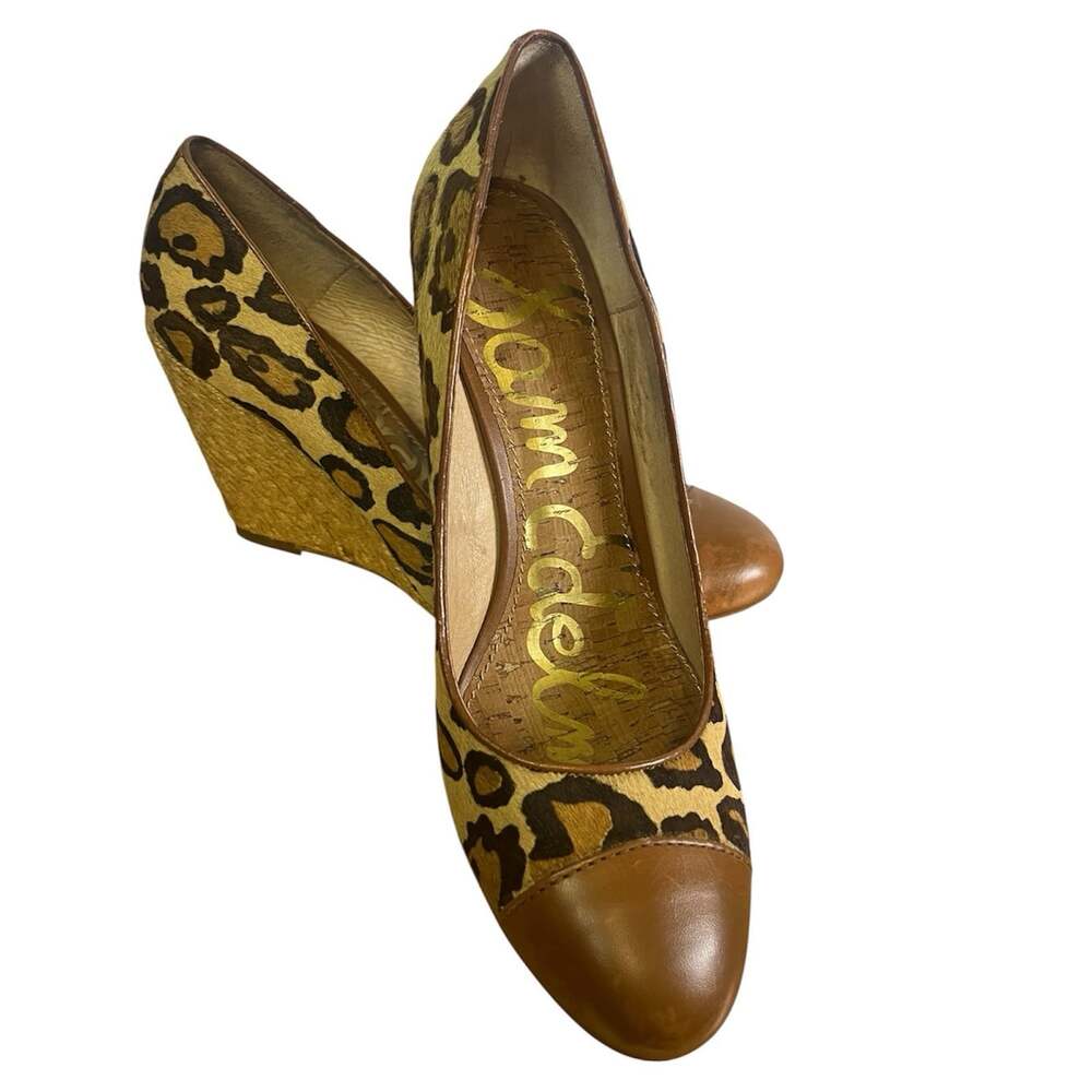 Sam Edelman Animal Print Horse Hair Wedge Pumps Espadrilles Sz 9.5 Almond Toe